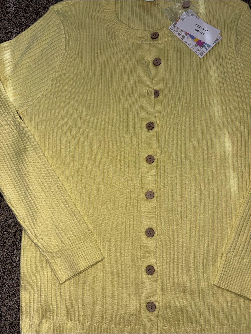 LuLaRoe Light Yellow Ribbed Button-Front Cardigan - Picture 5 of 5